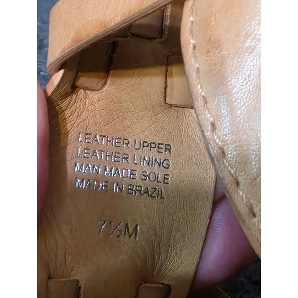 Tory Burch Tan Leather Woven Cage Cork Platform Wedge Sandals 7.5 M Brazil